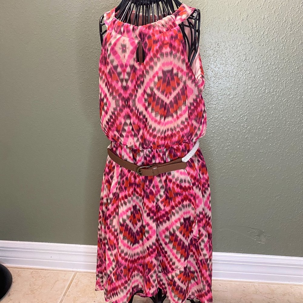 Amy Byer Colorful Geometric Pattern Girls Size 7 Purple Lining Black Rope Belt